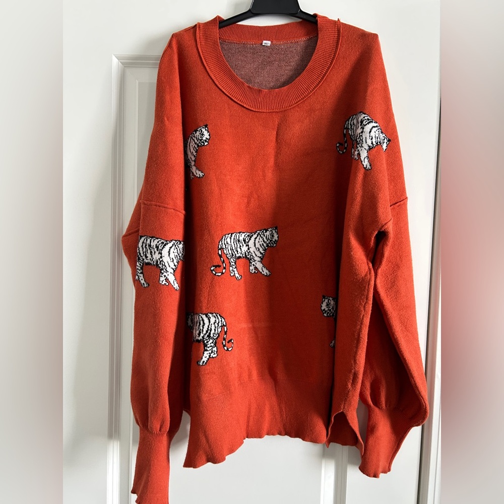 Tiger Print Orange Tunic Sweater